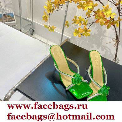 Mach  &  Mach Heel 9.5cm Crystal and Rose Flower Mules Green 2022